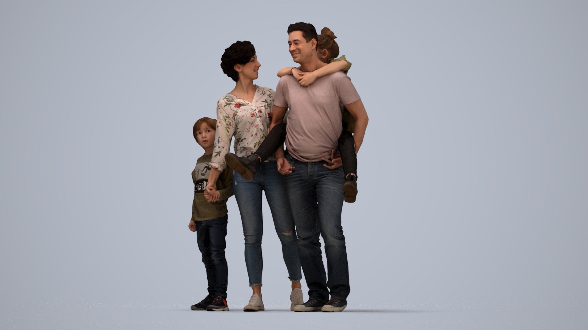 3D people model girl casual kids, scanned human for 3ds Max rendering, top-down view render