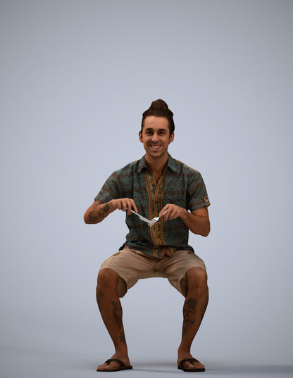 scanned 3D man casual sitting, photogrammetry people for Enscape and V-Ray