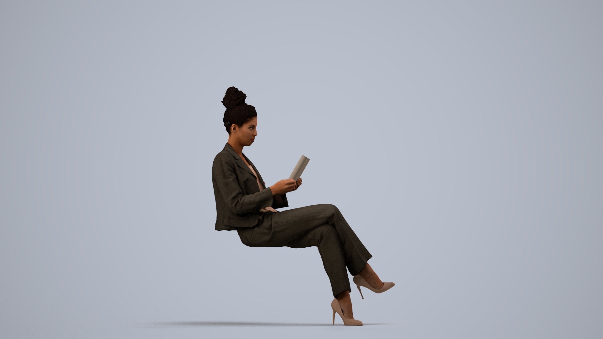 3D scanned woman business, photorealistic archviz people for Enscape and SketchUp, side view render
