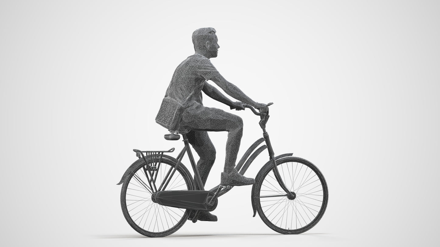 3D people model boy casual cycling, scanned human for 3ds Max rendering, wireframe side view