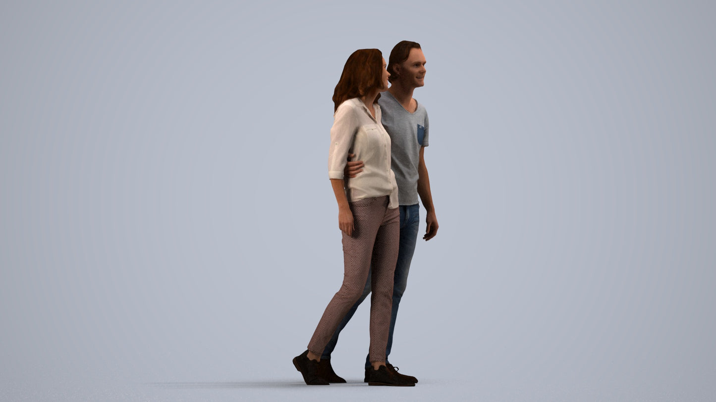 realistic 3D woman casual walking, scanned archviz people for Blender and 3ds Max, side view render