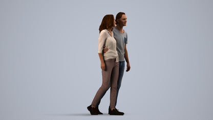 realistic 3D woman casual walking, scanned archviz people for Blender and 3ds Max, side view render