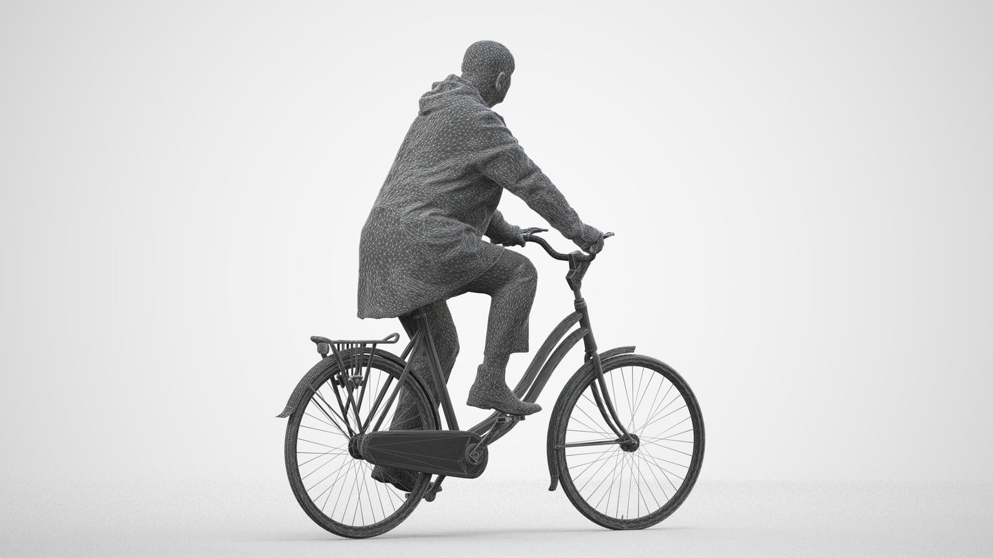 realistic 3D human senior man business cycling, archviz people FBX OBJ for Blender, wireframe side view