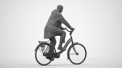 realistic 3D human senior man business cycling, archviz people FBX OBJ for Blender, wireframe side view
