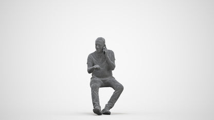 3D people model senior man casual sitting, scanned human for 3ds Max rendering, three-quarter front view render