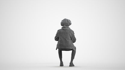 photogrammetry 3D man casual sitting, realistic human model archviz FBX, wireframe front view