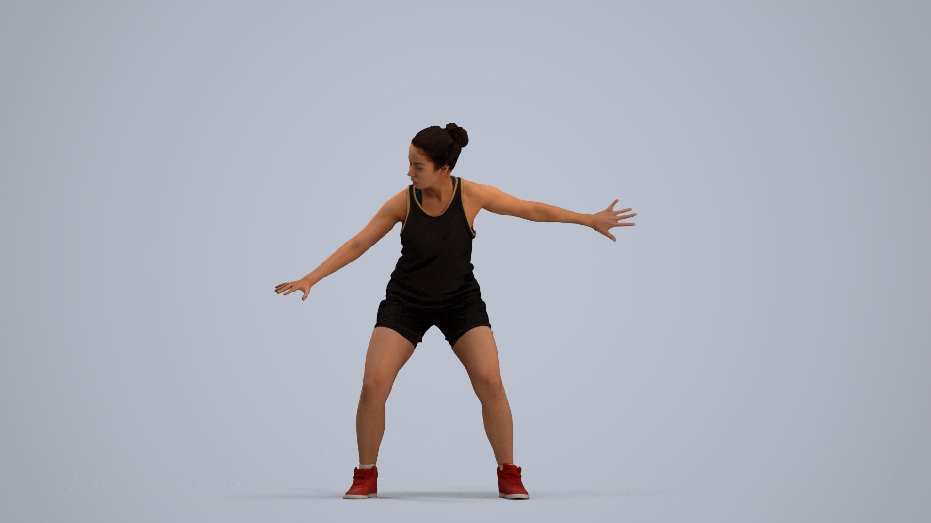 photogrammetry 3D woman sport, realistic human model archviz FBX, standing pose render