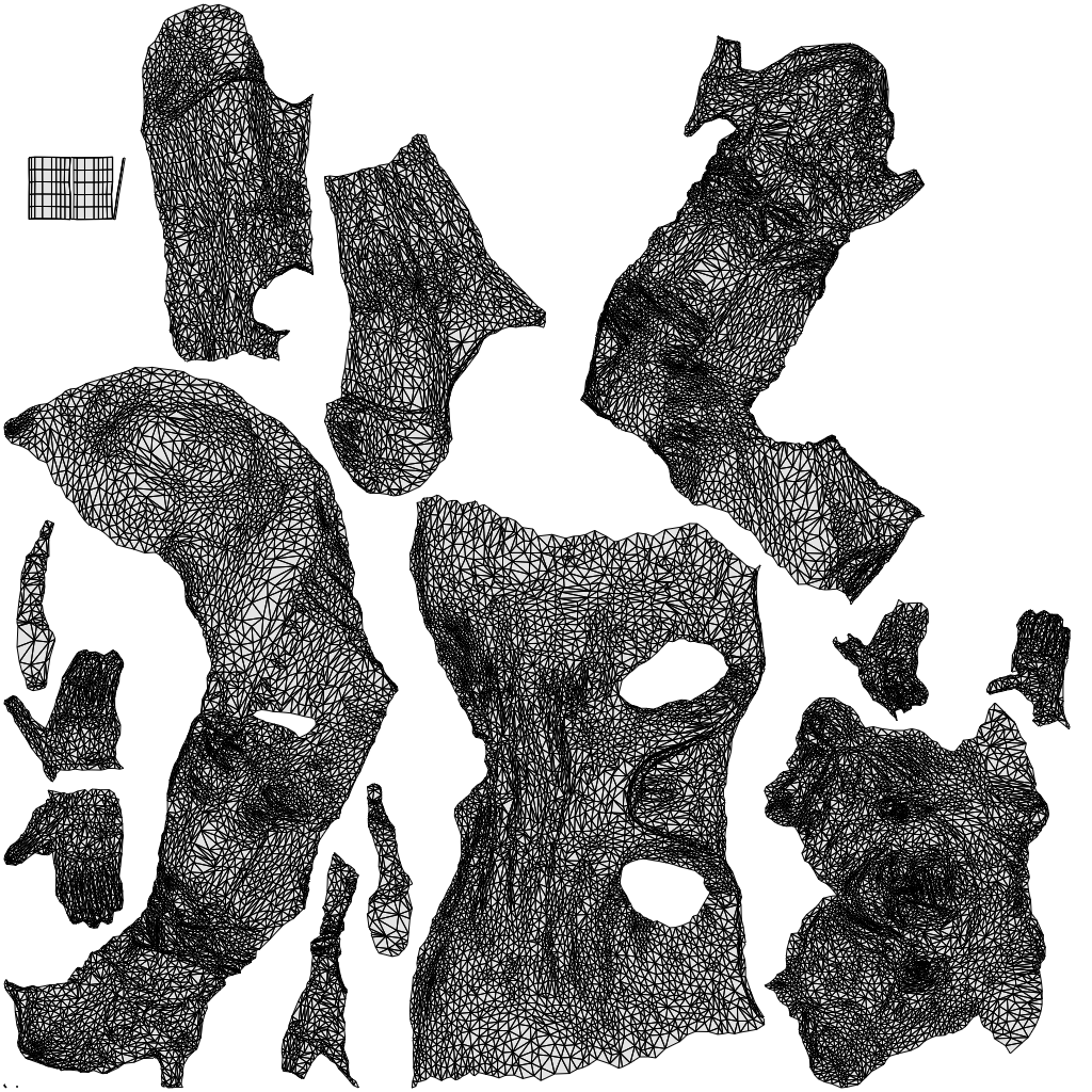 3D scanned senior woman sitting casual, photorealistic archviz people for Enscape and SketchUp, wireframe top-down view