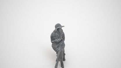 realistic 3D people woman casual sitting, render-ready for V-Ray and Corona, FBX OBJ, wireframe three-quarter view