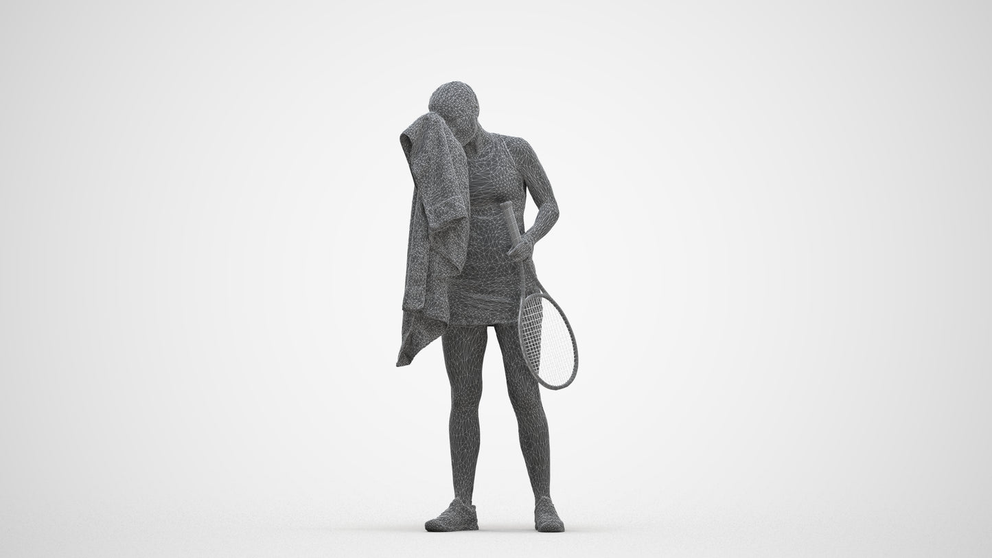 3D human model girl sport, photogrammetry scanned person for archviz, three-quarter front view render