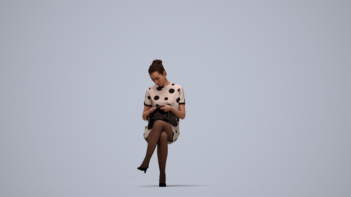3D scanned woman sitting casual, photorealistic archviz people for Enscape and SketchUp, top-down view render