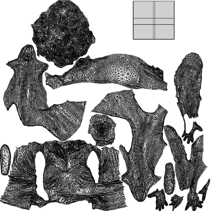 3D human model woman casual sitting, photogrammetry scanned person for archviz, wireframe top-down view