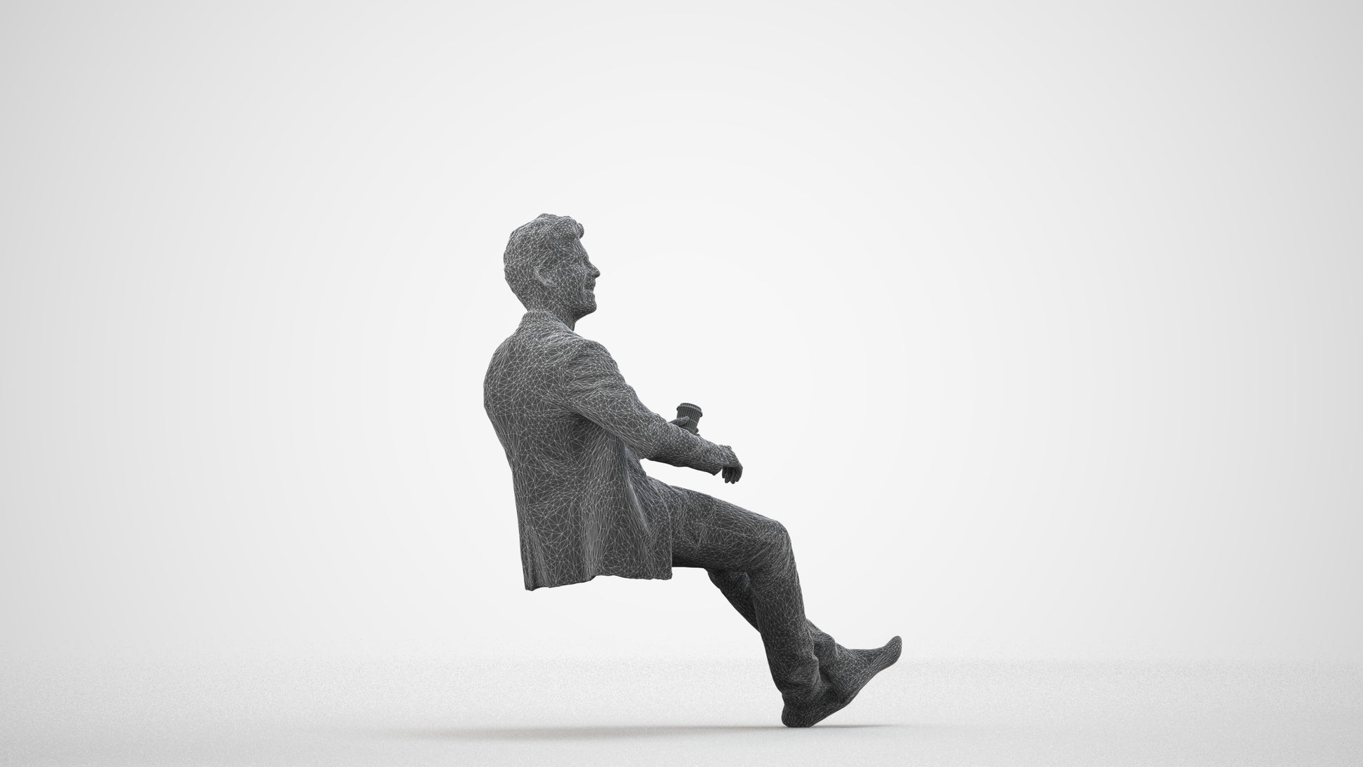 3D human model man casual business, photogrammetry scanned person for archviz, wireframe side view
