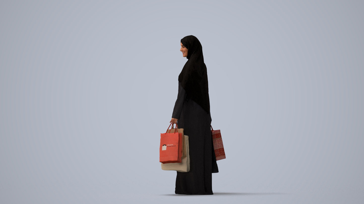 realistic 3D people woman casual shopping, render-ready for V-Ray and Corona, FBX OBJ, three-quarter view render