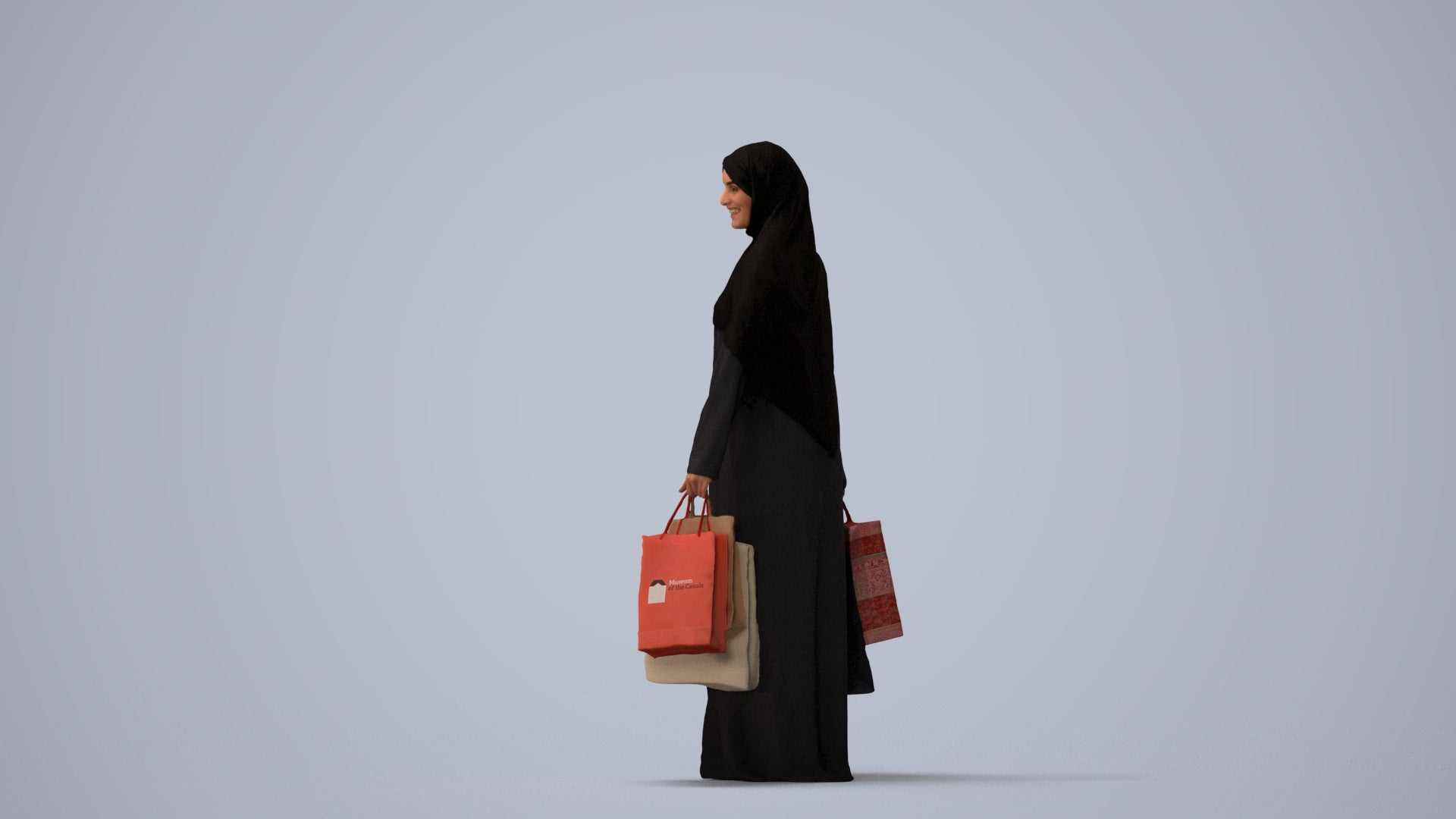 realistic 3D people woman casual shopping, render-ready for V-Ray and Corona, FBX OBJ, three-quarter view render