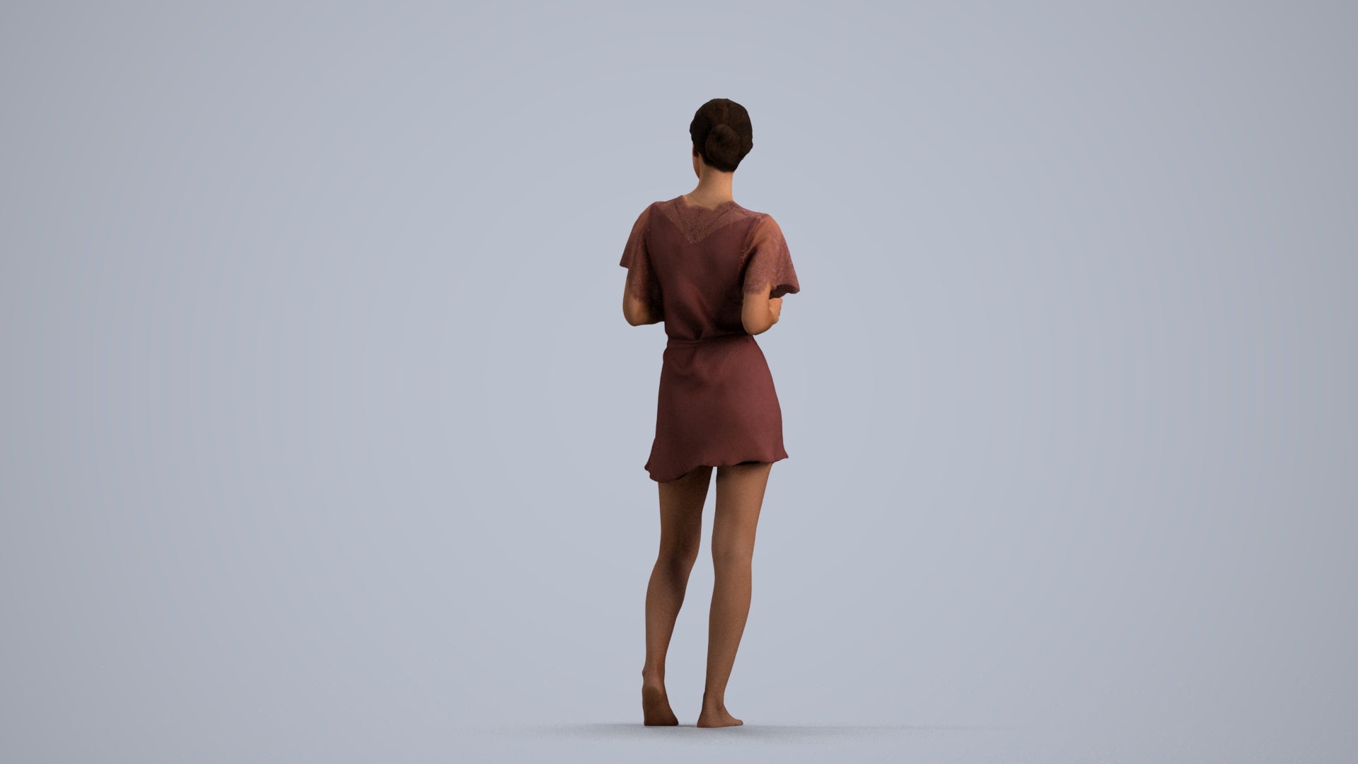 3D people model woman bathroom, scanned human for 3ds Max rendering, front view render