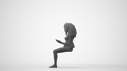 realistic 3D woman casual sitting, scanned archviz people for Blender and 3ds Max, square thumbnail