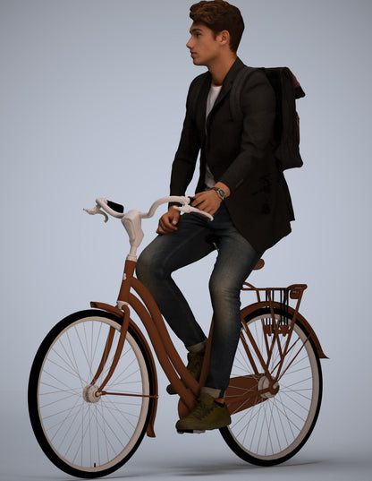 realistic 3D man casual cycling, scanned archviz people for Blender and 3ds Max