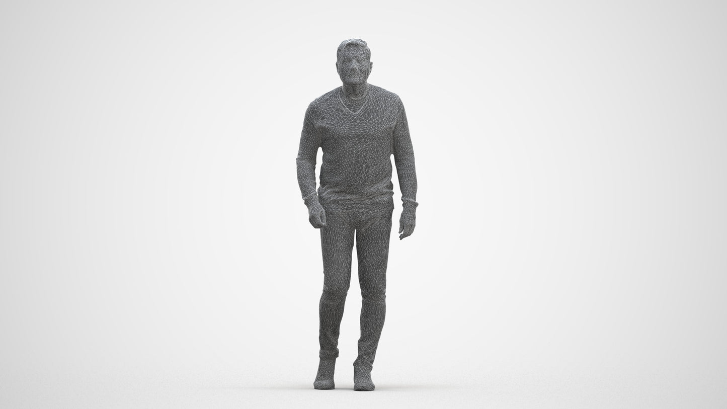 realistic 3D human man casual walking, archviz people FBX OBJ for Blender, three-quarter front view render