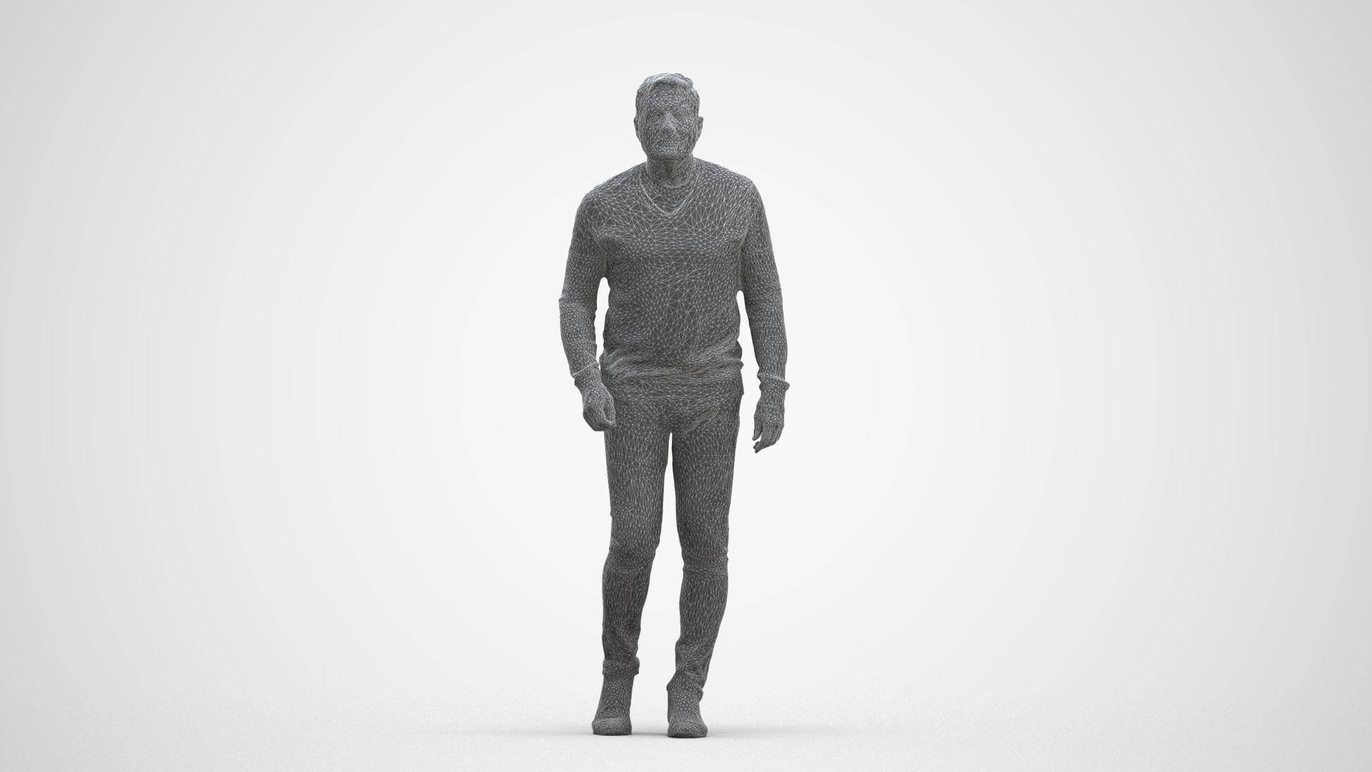 realistic 3D human man casual walking, archviz people FBX OBJ for Blender, three-quarter front view render