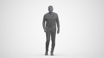 realistic 3D human man casual walking, archviz people FBX OBJ for Blender, three-quarter front view render