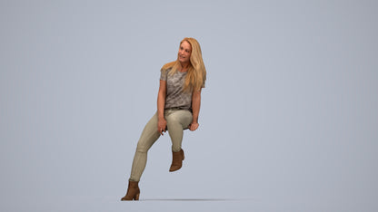 realistic 3D woman casual sitting, scanned archviz people for Blender and 3ds Max, top-down view render