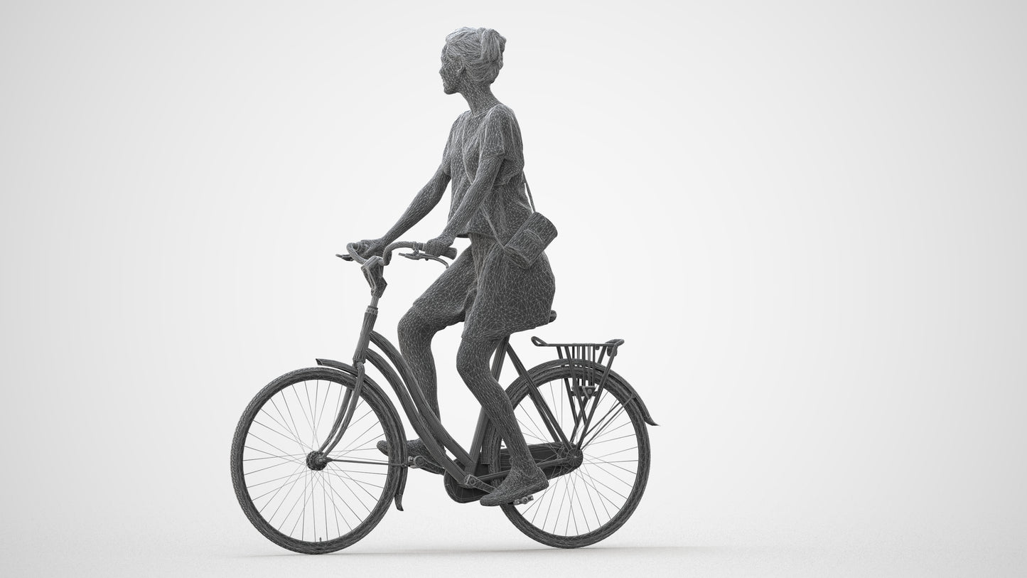 realistic 3D people woman formal cycling, render-ready for V-Ray and Corona, FBX OBJ, square thumbnail