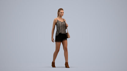 realistic 3D people girl casual walking, render-ready for V-Ray and Corona, FBX OBJ, standing pose render