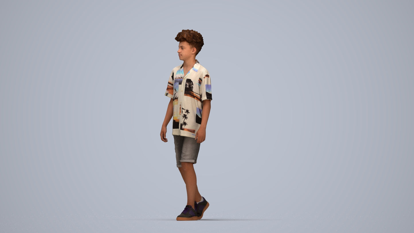 realistic 3D boy casual kids, scanned archviz people for Blender and 3ds Max, top-down view render