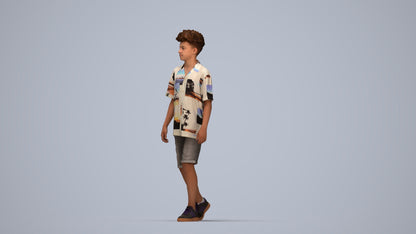 realistic 3D boy casual kids, scanned archviz people for Blender and 3ds Max, top-down view render