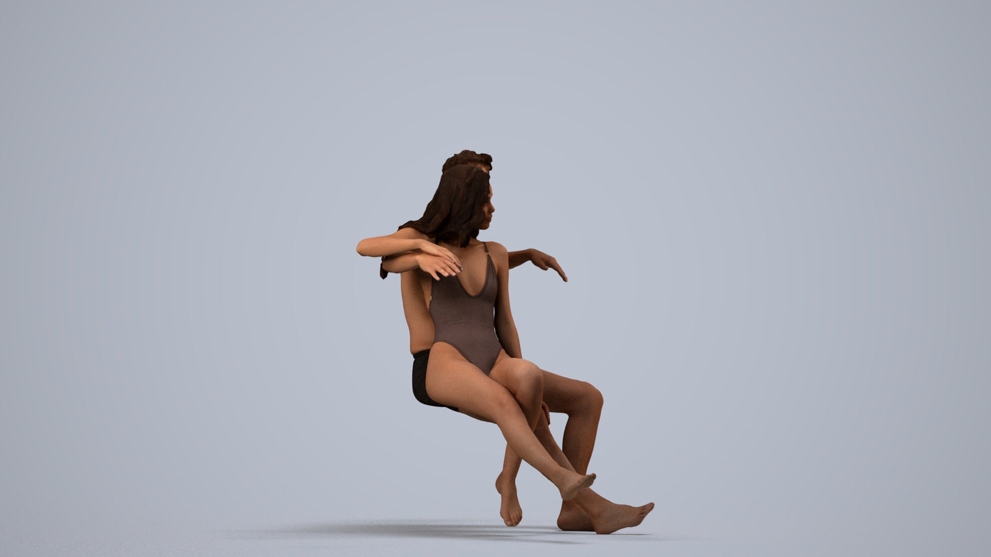 3D scanned woman mix, photorealistic archviz people for Enscape and SketchUp, side view render