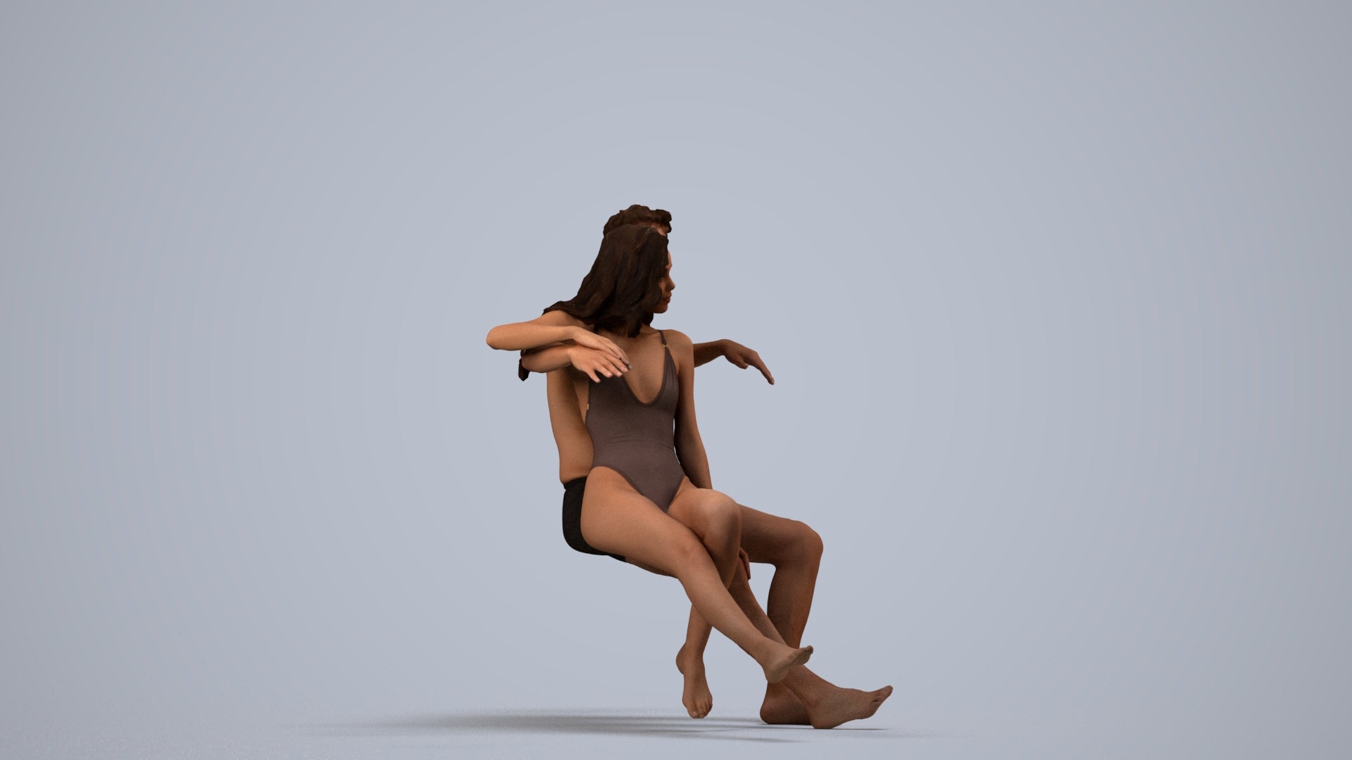 3D scanned woman mix, photorealistic archviz people for Enscape and SketchUp, side view render