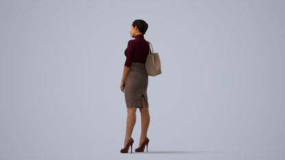 3D scanned woman standing business, photorealistic archviz people for Enscape and SketchUp, three-quarter view render