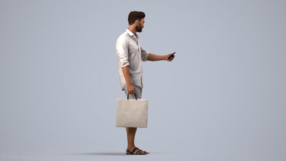 3D scanned man standing casual, photorealistic archviz people for Enscape and SketchUp, side view render