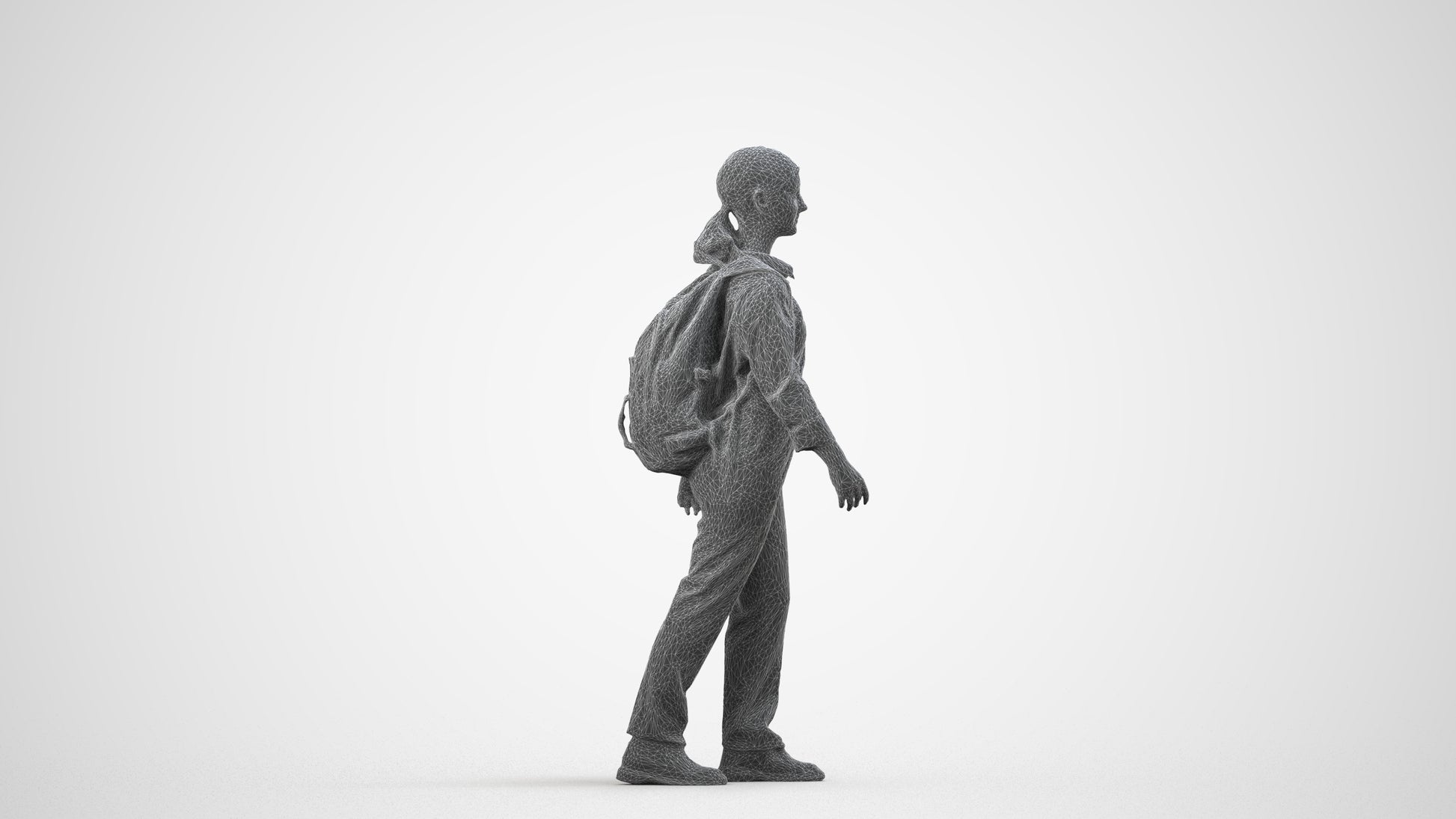 scanned 3D girl kids, photogrammetry people for Enscape and V-Ray, wireframe side view