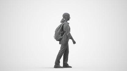 scanned 3D girl kids, photogrammetry people for Enscape and V-Ray, wireframe side view