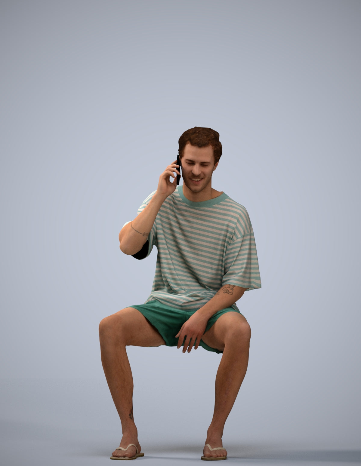 scanned 3D man casual sitting, photogrammetry people for Enscape and V-Ray