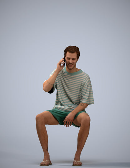 scanned 3D man casual sitting, photogrammetry people for Enscape and V-Ray