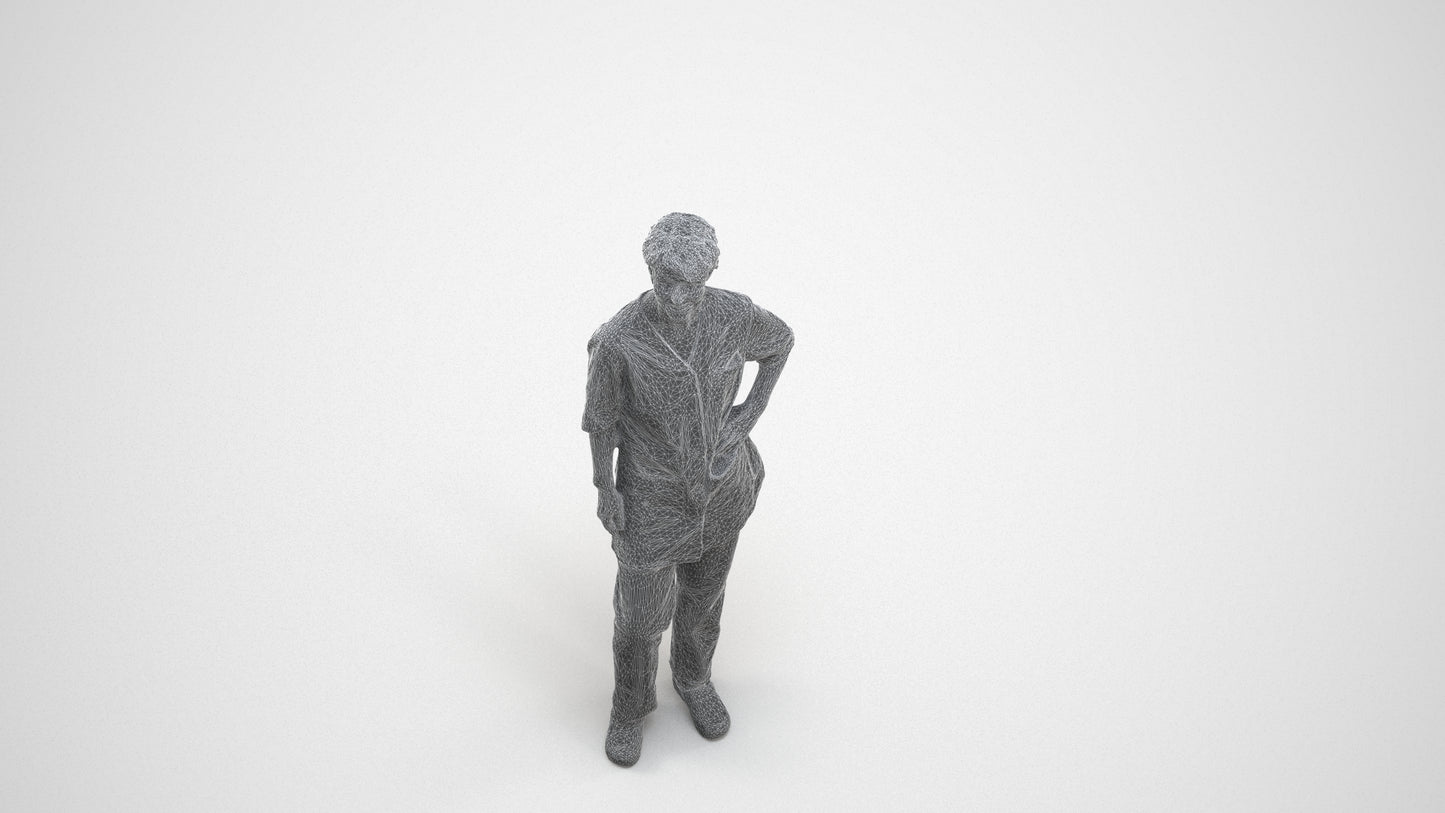 scanned 3D senior woman medical, photogrammetry people for Enscape and V-Ray, wireframe three-quarter view