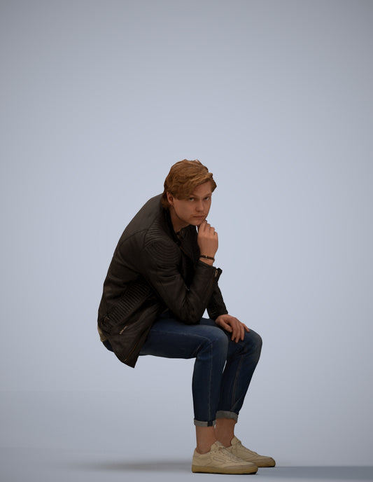scanned 3D man casual sitting, photogrammetry people for Enscape and V-Ray