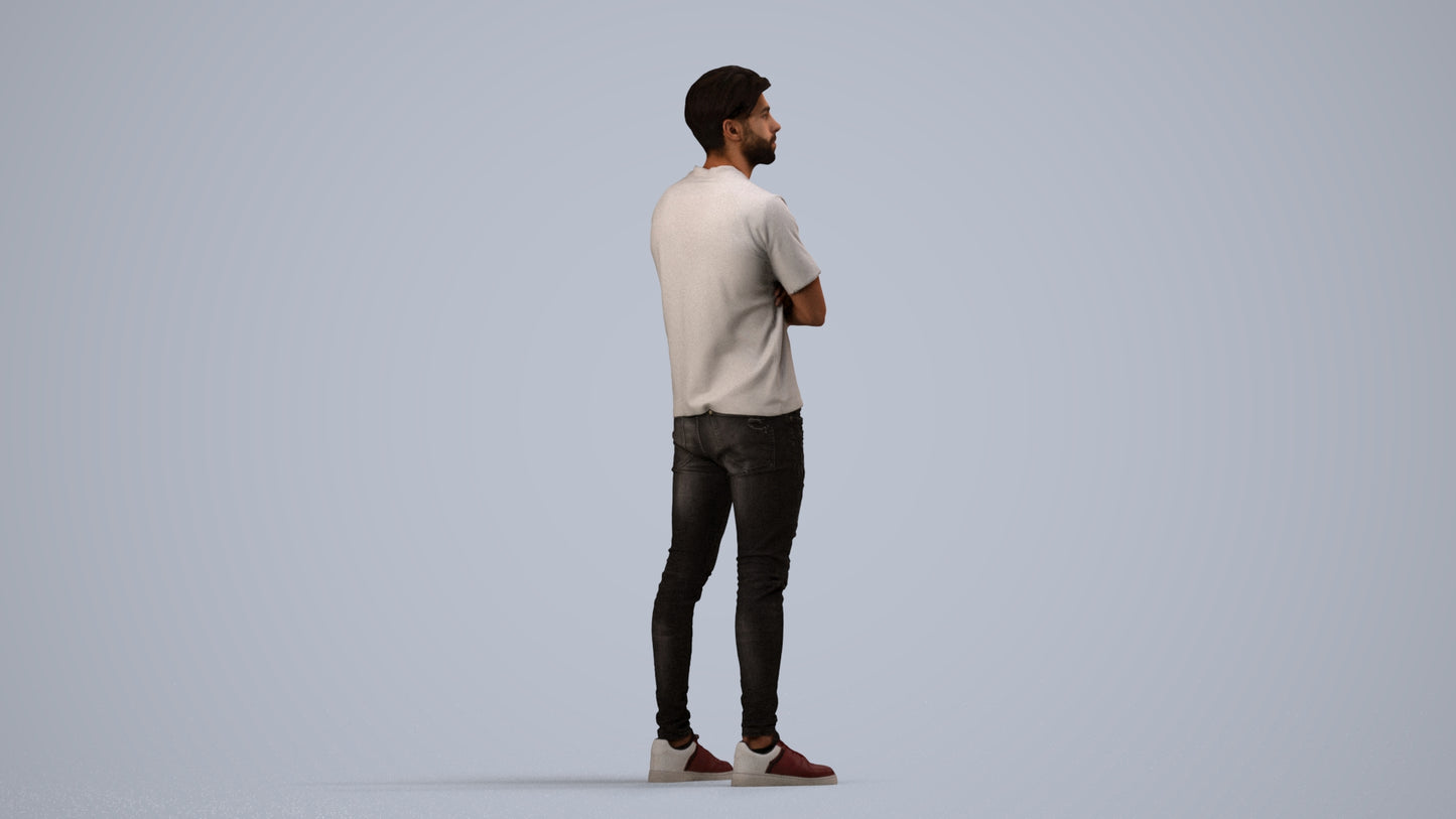 3D people model man casual standing, scanned human for 3ds Max rendering, side view render