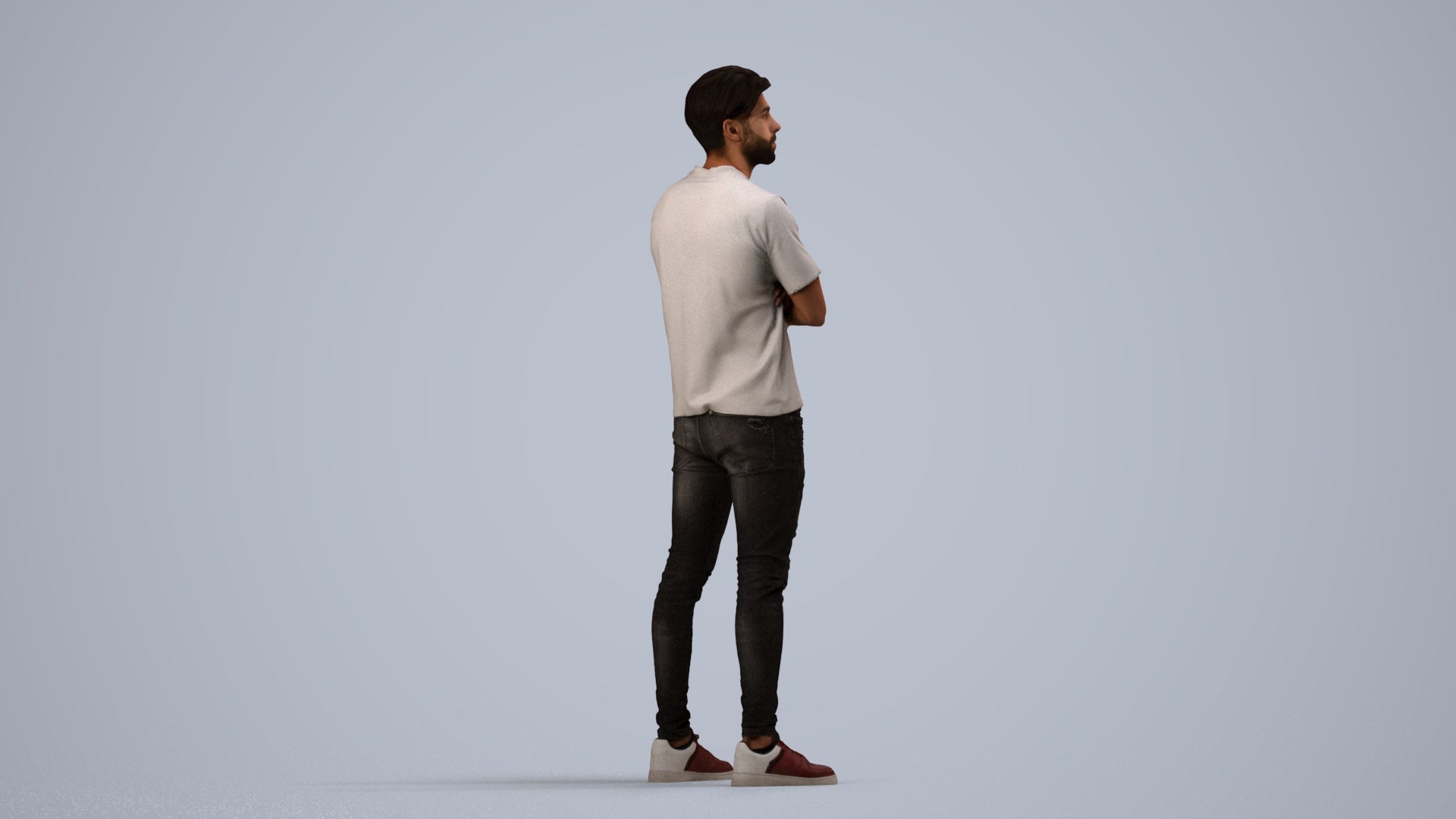 3D people model man casual standing, scanned human for 3ds Max rendering, side view render