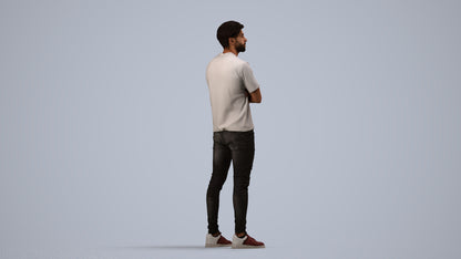 3D people model man casual standing, scanned human for 3ds Max rendering, side view render