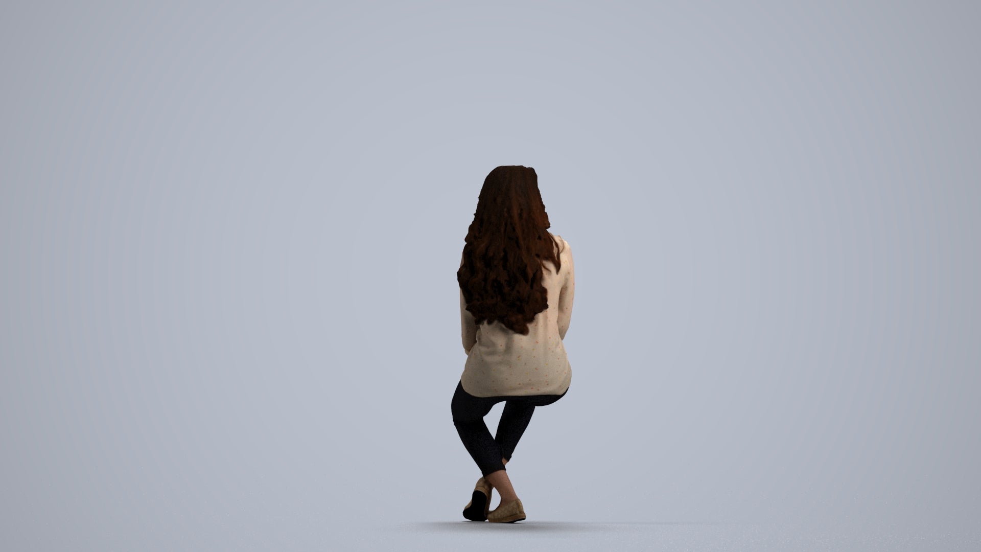 realistic 3D human woman casual sitting, archviz people FBX OBJ for Blender, front view render