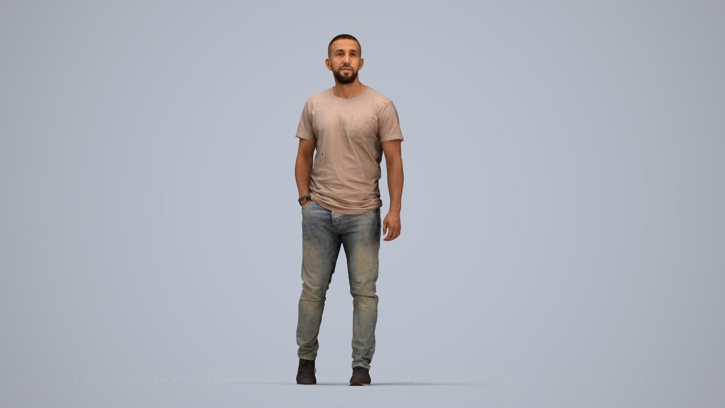 scanned 3D man casual walking, photogrammetry people for Enscape and V-Ray, top-down view render