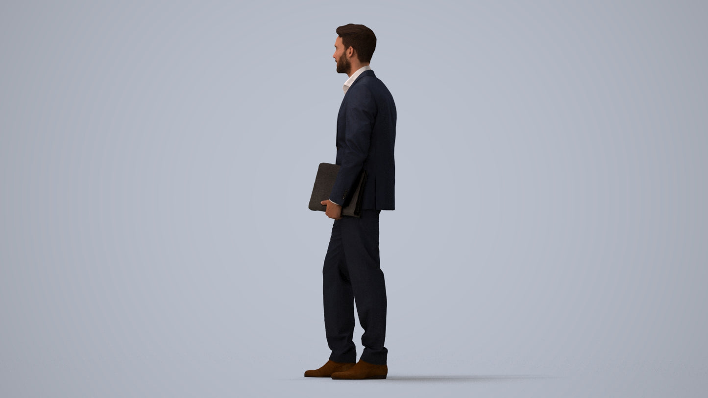 realistic 3D people man business, render-ready for V-Ray and Corona, FBX OBJ, three-quarter view render