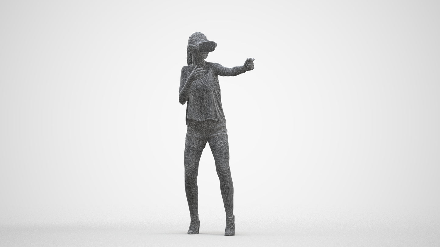 scanned 3D girl casual standing, photogrammetry people for Enscape and V-Ray, three-quarter front view render