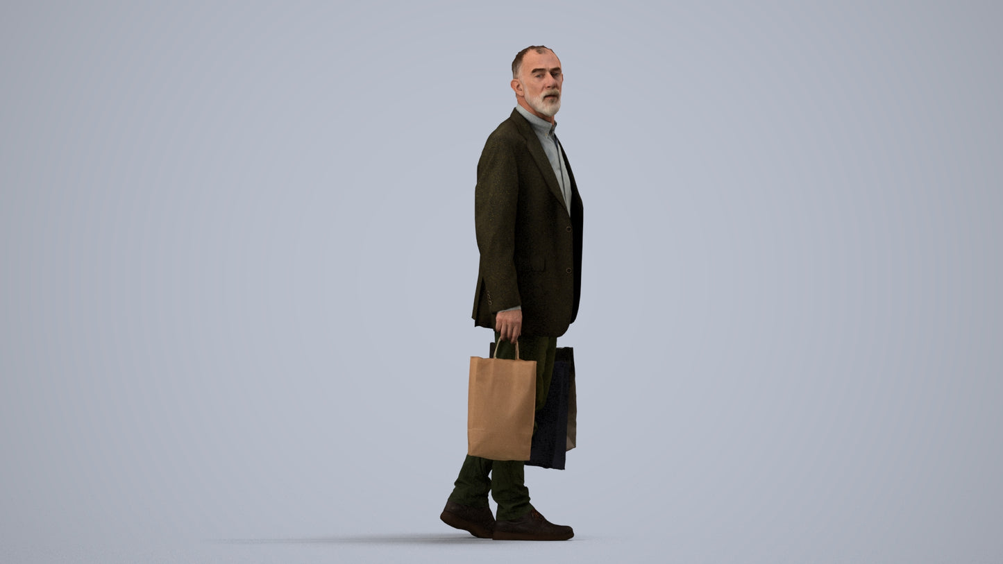 photogrammetry 3D senior man casual business, realistic human model archviz FBX, side view render