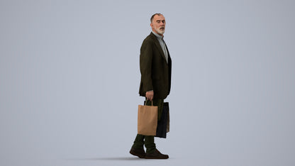 photogrammetry 3D senior man casual business, realistic human model archviz FBX, side view render