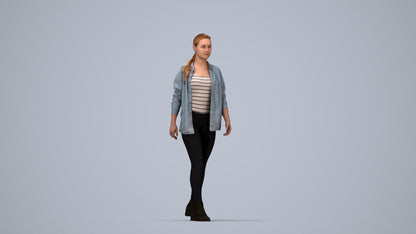 realistic 3D woman casual walking, scanned archviz people for Blender and 3ds Max, top-down view render
